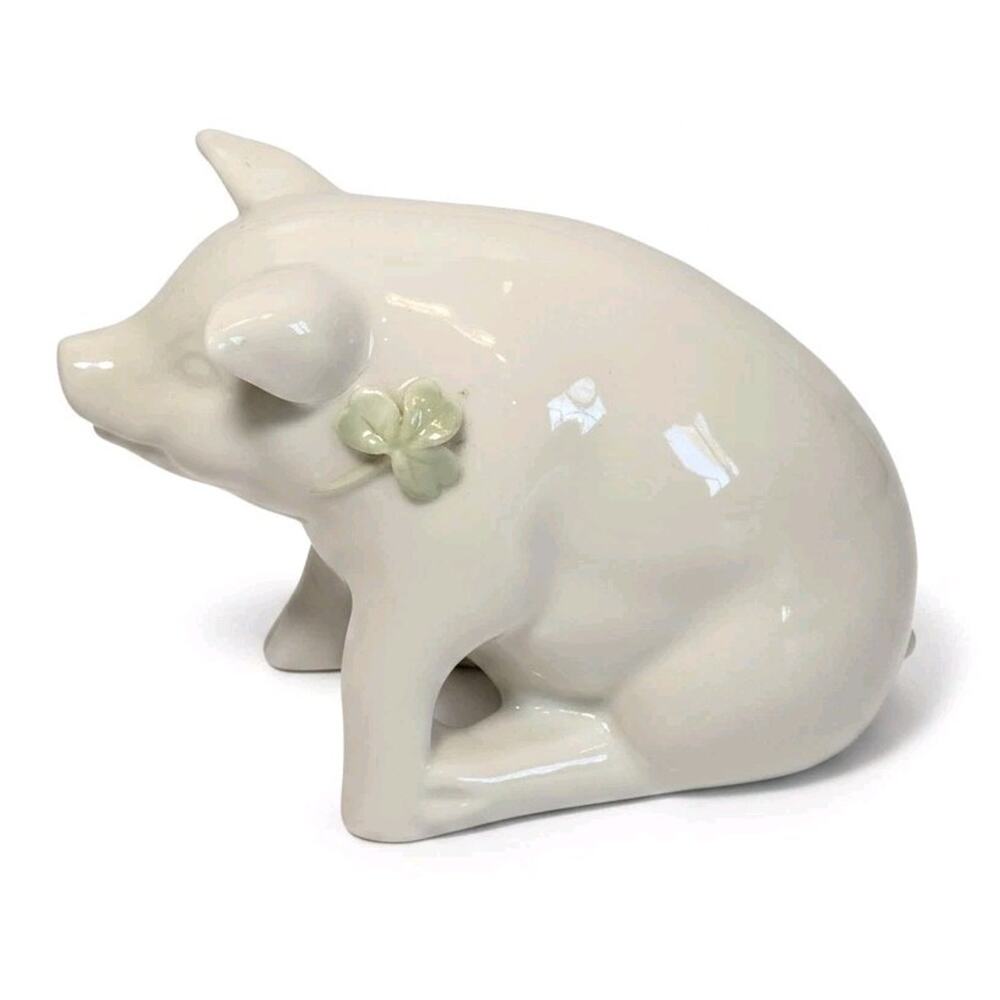 1999 Floral Treasures Pig Figurine Belleek Pottery Ireland Shamrock Clover EUC